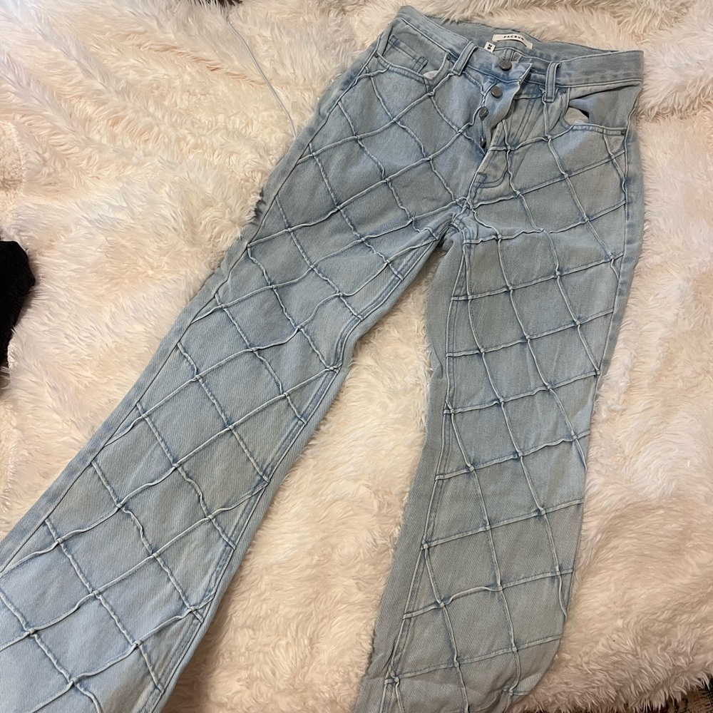 PacSun Light Blue Flare Jeans with Crisscross Design